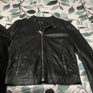Zara Black Leather Jacket with Zipper Detail